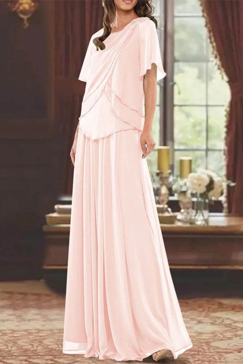 A Line Jewel Neck Short Sleeves Floor Length Mother Dress CM0363 - COCOMELODY