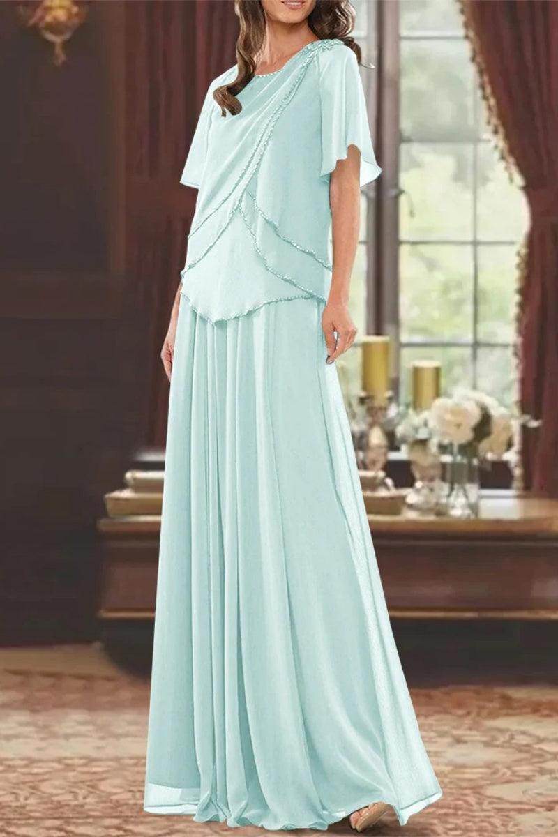 A Line Jewel Neck Short Sleeves Floor Length Mother Dress CM0363 - COCOMELODY