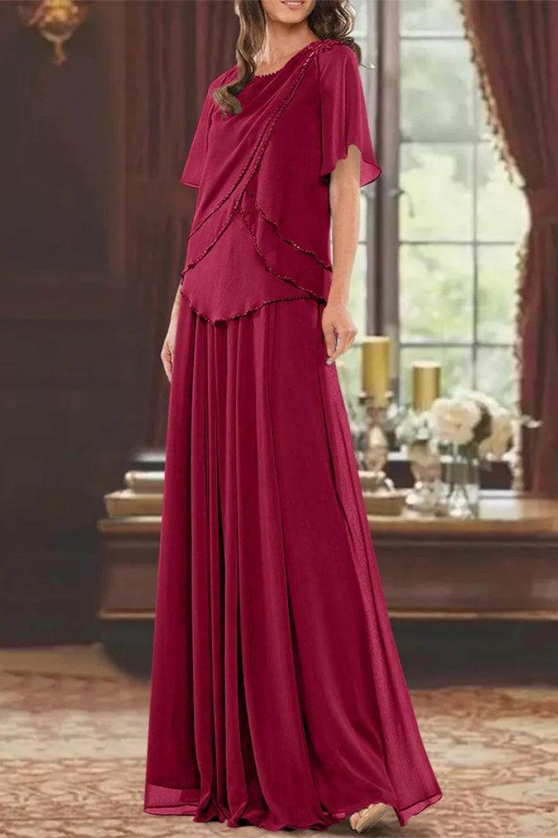 A Line Jewel Neck Short Sleeves Floor Length Mother Dress CM0363 - COCOMELODY