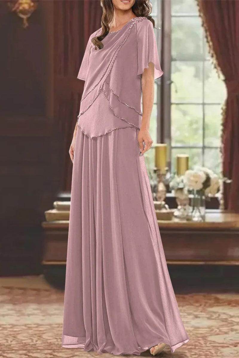 A Line Jewel Neck Short Sleeves Floor Length Mother Dress CM0363 - COCOMELODY