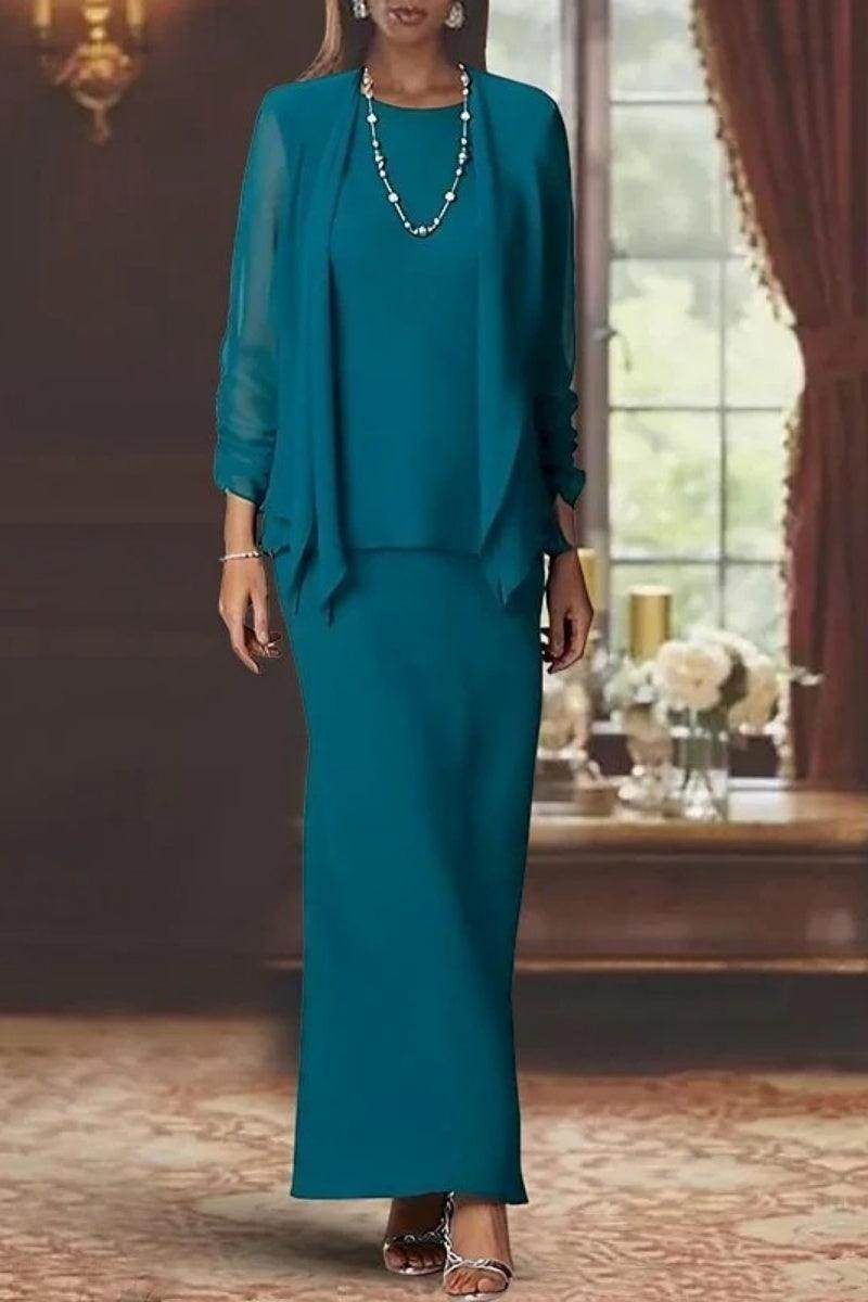 Mother Bride Dress Sheath Floor Length Chiffon Scoop Neck Long Sleeves Formal Gown COCOMELODY CM0365 Mother Bride Dress Sheath Floor Length Chiffon Scoop Neck Long Sleeves Formal Gown COCOMELODY CM0365
