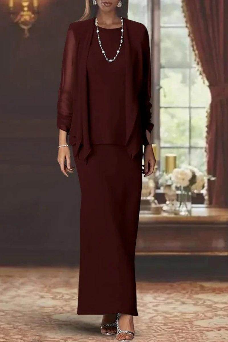 Sheath Scoop Neck Long Sleeves Floor Length Mother Dresses CM0365 - COCOMELODY