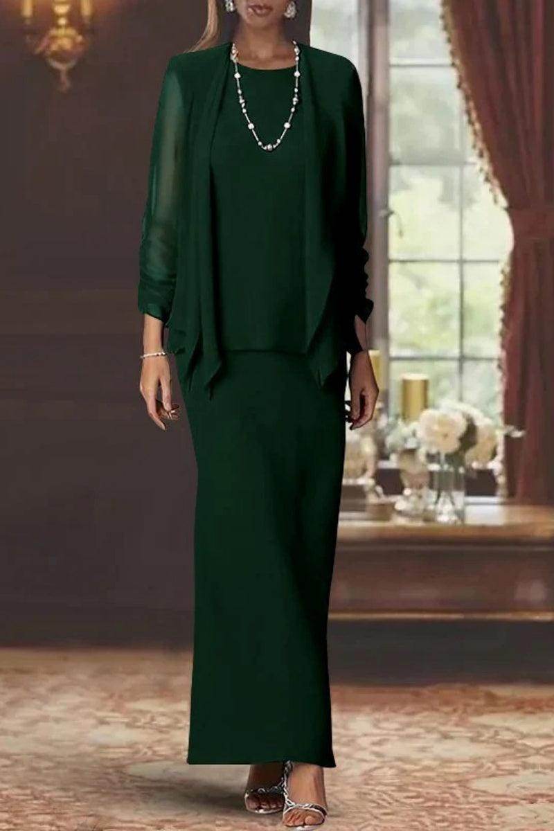 Sheath Scoop Neck Long Sleeves Floor Length Mother Dresses CM0365 - COCOMELODY
