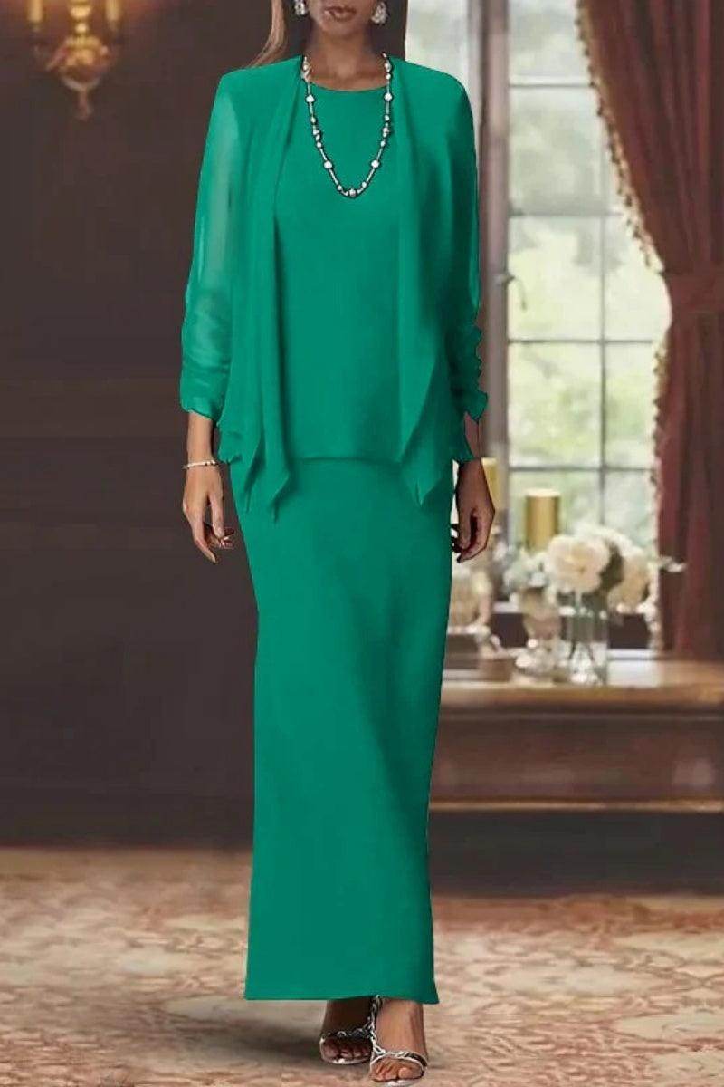 Sheath Scoop Neck Long Sleeves Floor Length Mother Dresses CM0365 - COCOMELODY