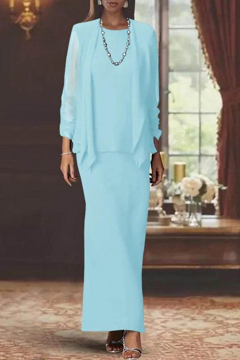 Sheath Scoop Neck Long Sleeves Floor Length Mother Dresses CM0365 - COCOMELODY
