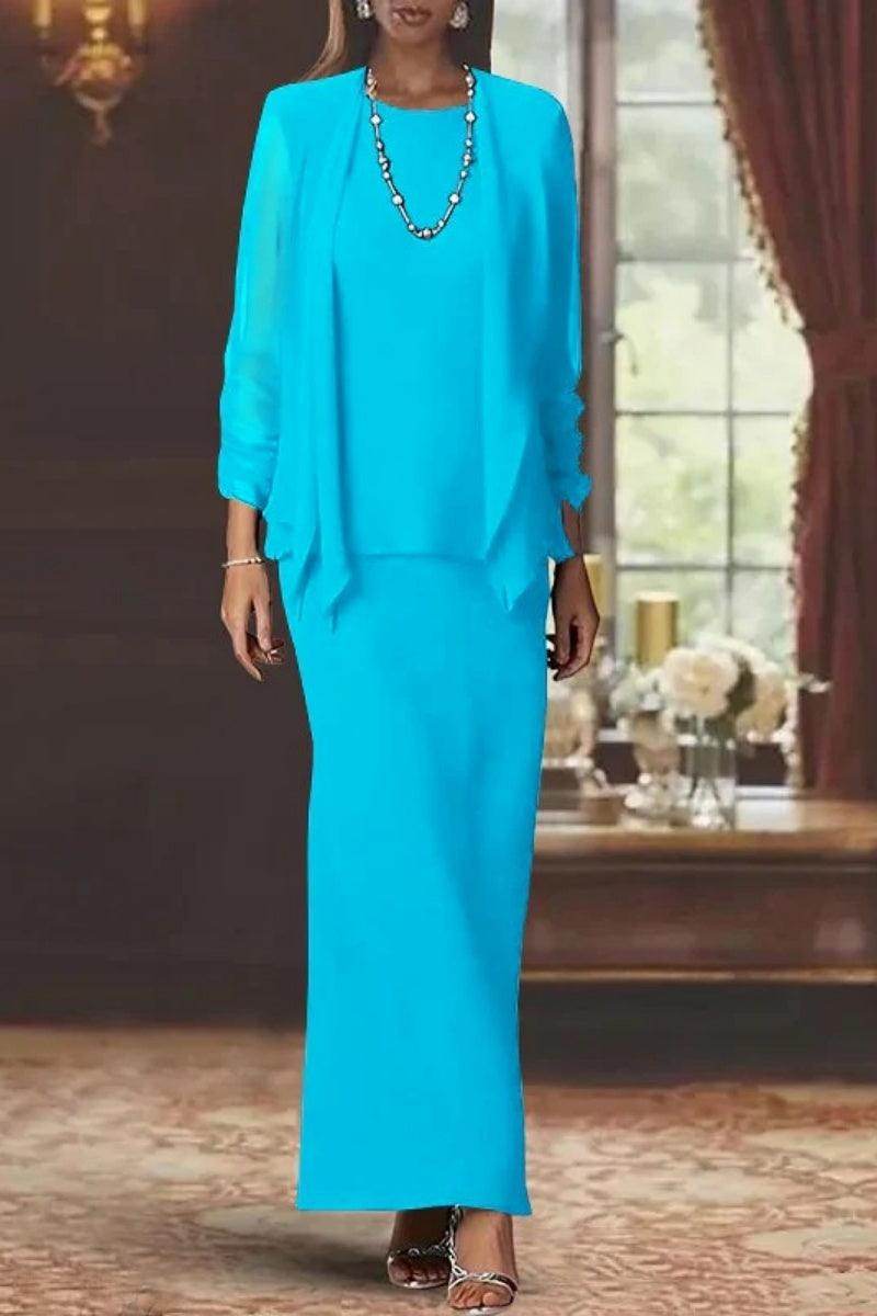 Sheath Scoop Neck Long Sleeves Floor Length Mother Dresses CM0365 - COCOMELODY