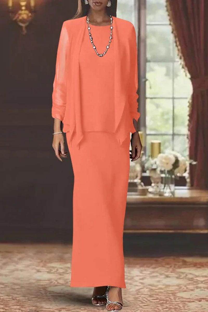 Sheath Scoop Neck Long Sleeves Floor Length Mother Dresses CM0365 - COCOMELODY