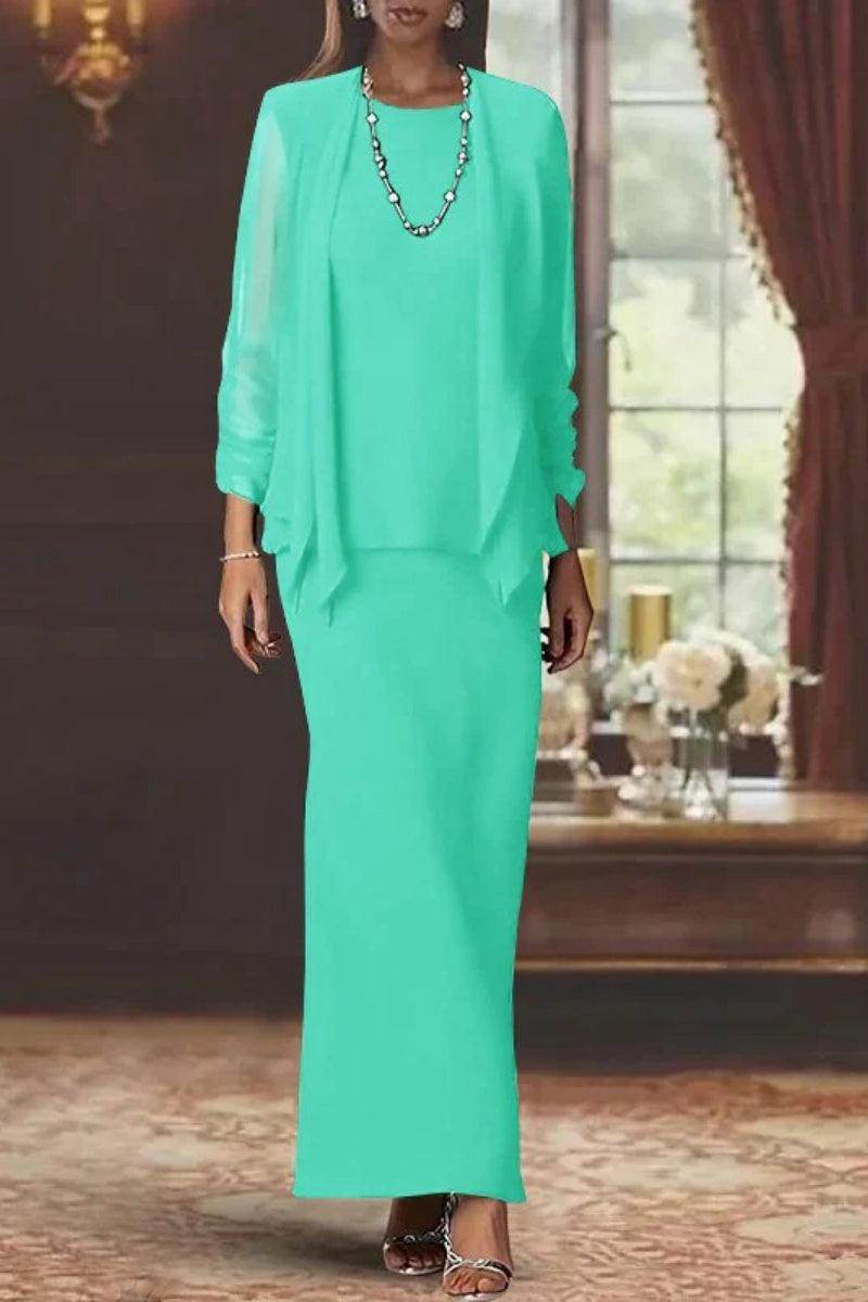 Sheath Scoop Neck Long Sleeves Floor Length Mother Dresses CM0365 - COCOMELODY