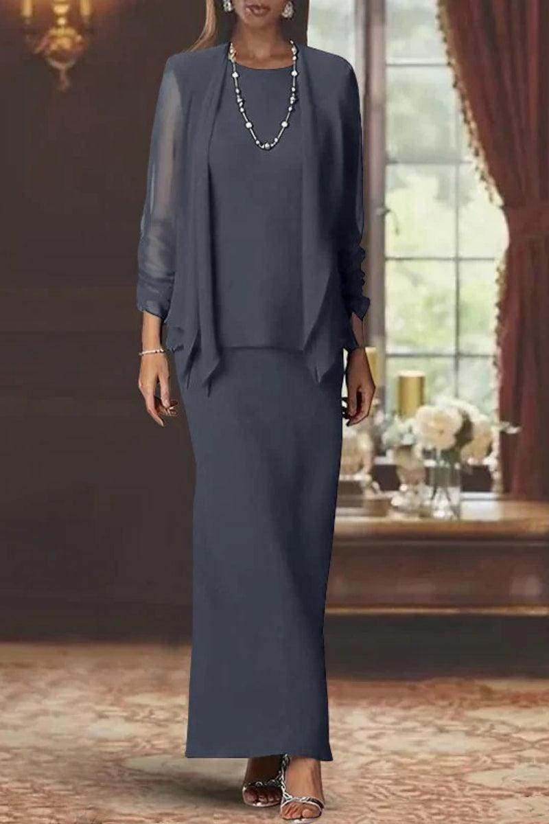 Sheath Scoop Neck Long Sleeves Floor Length Mother Dresses CM0365 - COCOMELODY