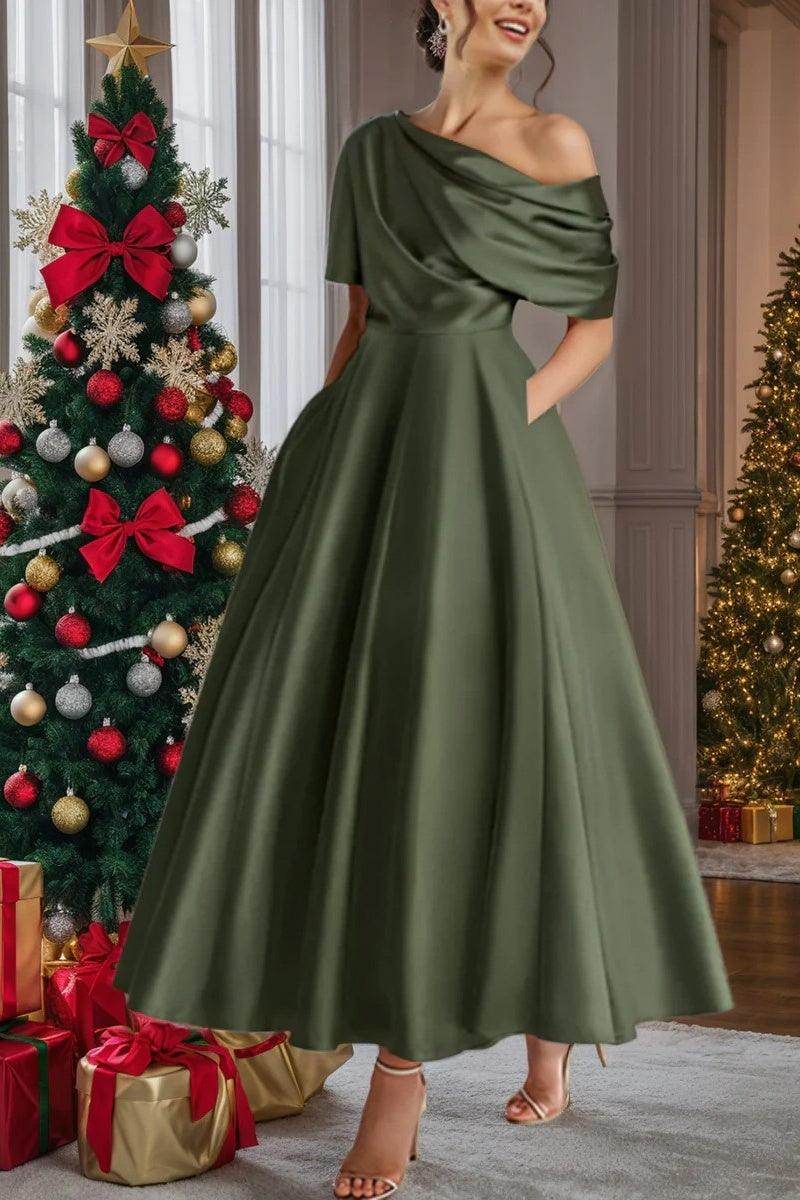 A Line One shoulder Half Sleeve Ankle Length Mother Dresses CM0366 - COCOMELODY