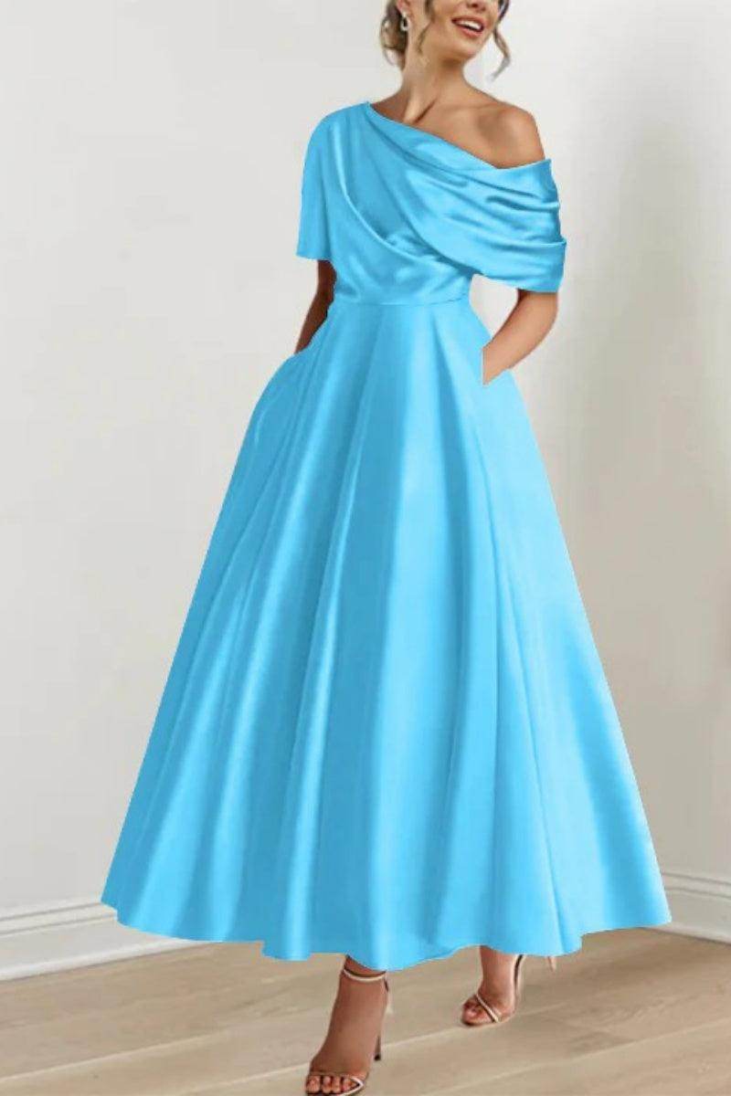 A Line One shoulder Half Sleeve Ankle Length Mother Dresses CM0366 - COCOMELODY