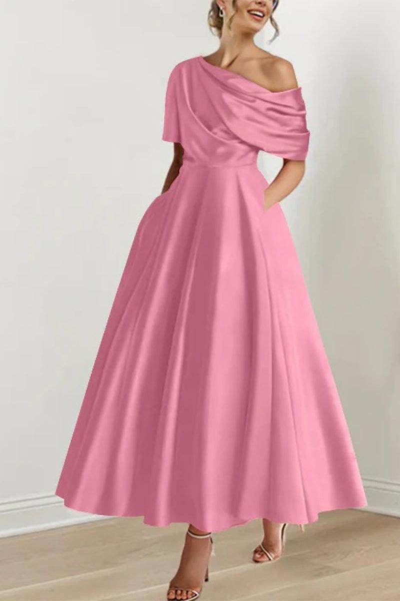 A Line One shoulder Half Sleeve Ankle Length Mother Dresses CM0366 - COCOMELODY