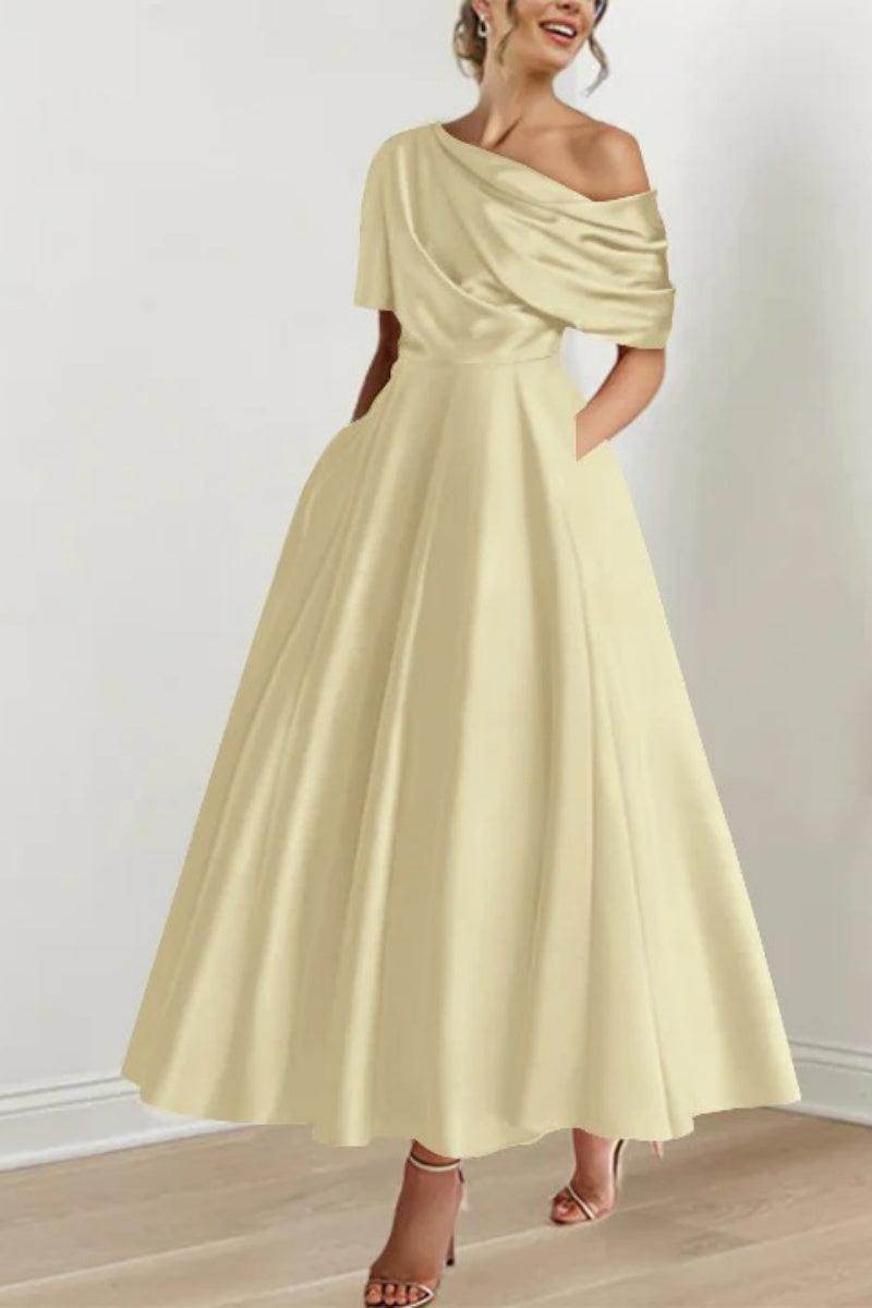 A Line One shoulder Half Sleeve Ankle Length Mother Dresses CM0366 - COCOMELODY