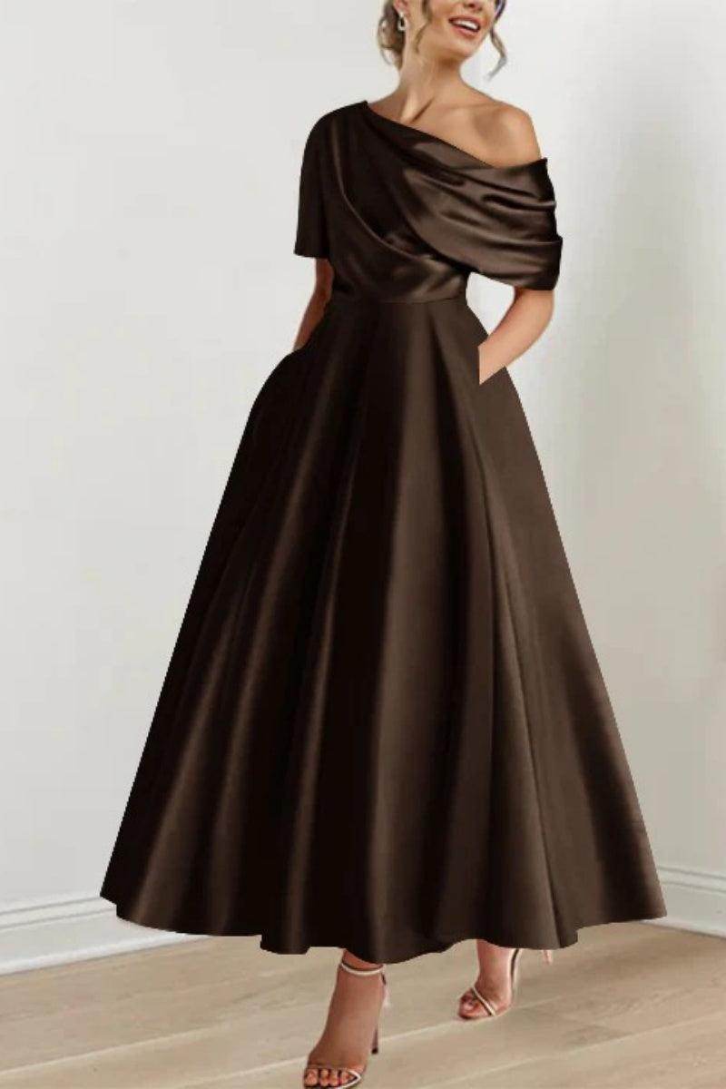 A Line One shoulder Half Sleeve Ankle Length Mother Dresses CM0366 - COCOMELODY