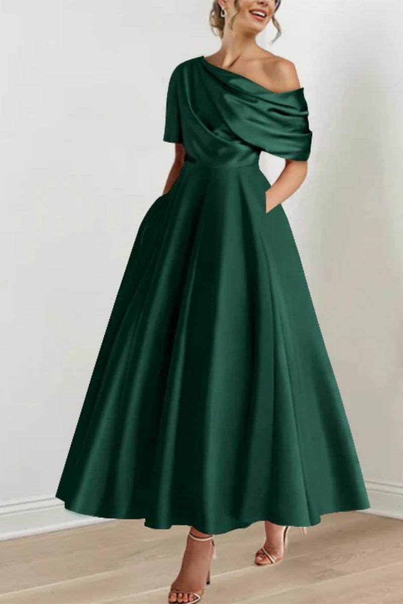 A Line One shoulder Half Sleeve Ankle Length Mother Dresses CM0366 - COCOMELODY