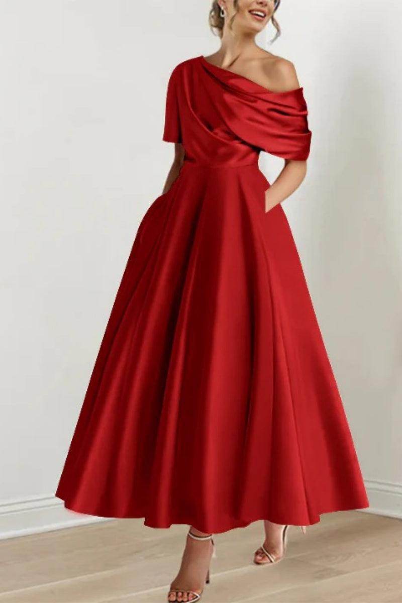 A Line One shoulder Half Sleeve Ankle Length Mother Dresses CM0366 - COCOMELODY