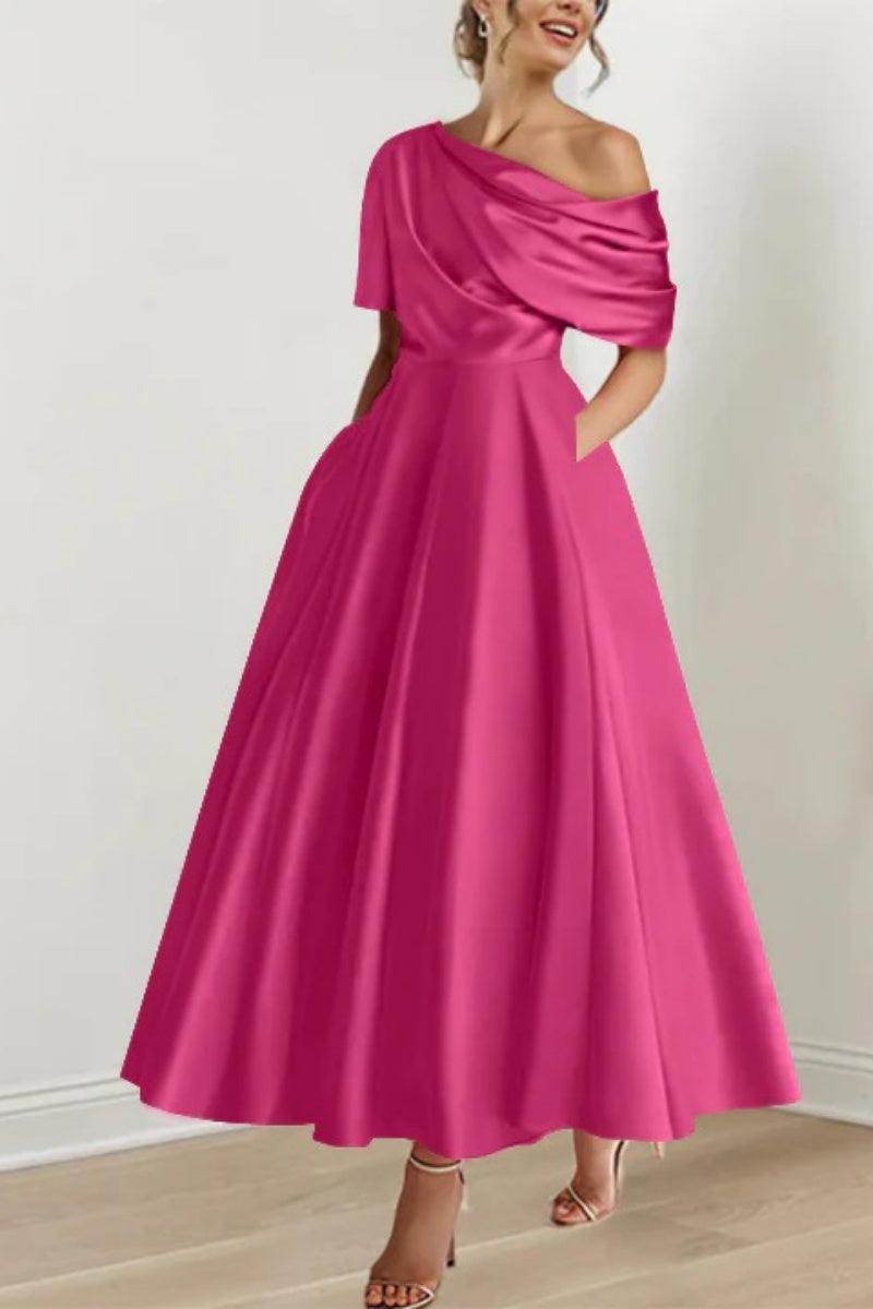 A Line One shoulder Half Sleeve Ankle Length Mother Dresses CM0366 - COCOMELODY