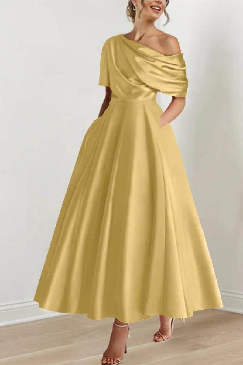A Line One shoulder Half Sleeve Ankle Length Mother Dresses CM0366 - COCOMELODY