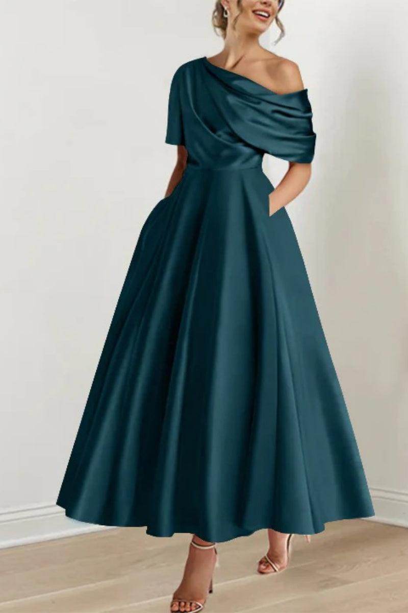 A Line One shoulder Half Sleeve Ankle Length Mother Dresses CM0366 - COCOMELODY