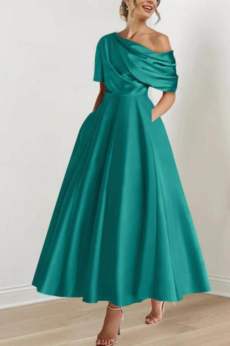 A Line One shoulder Half Sleeve Ankle Length Mother Dresses CM0366 - COCOMELODY