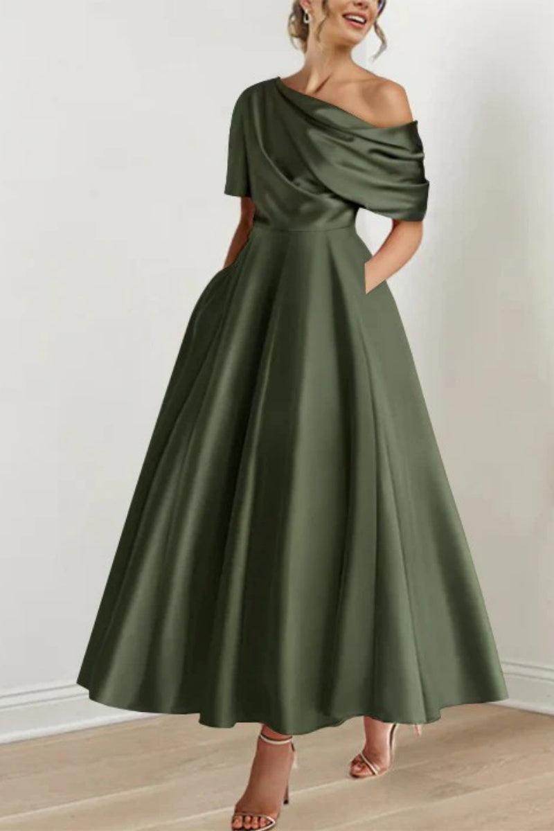 A Line One shoulder Half Sleeve Ankle Length Mother Dresses CM0366 - COCOMELODY