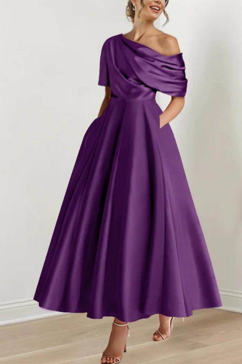 A Line One shoulder Half Sleeve Ankle Length Mother Dresses CM0366 - COCOMELODY