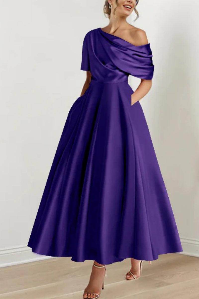 A Line One shoulder Half Sleeve Ankle Length Mother Dresses CM0366 - COCOMELODY
