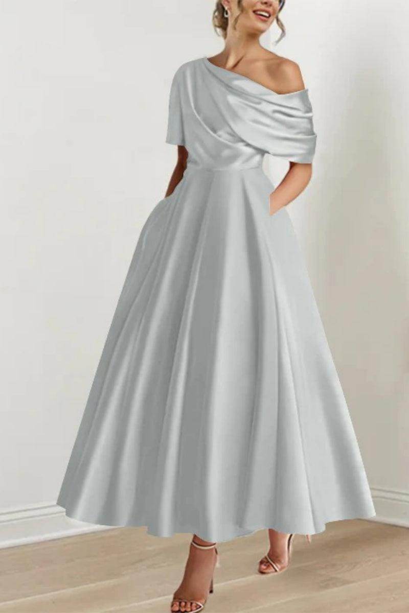 A Line One shoulder Half Sleeve Ankle Length Mother Dresses CM0366 - COCOMELODY