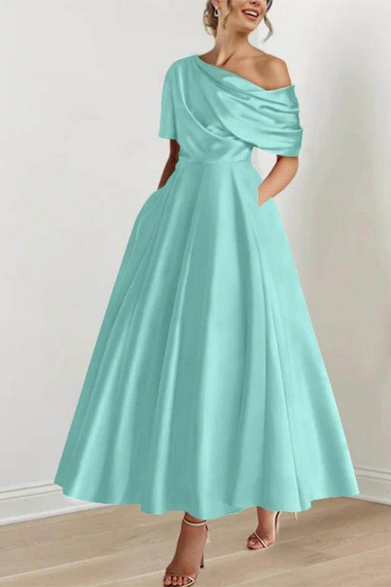 A Line One shoulder Half Sleeve Ankle Length Mother Dresses CM0366 - COCOMELODY