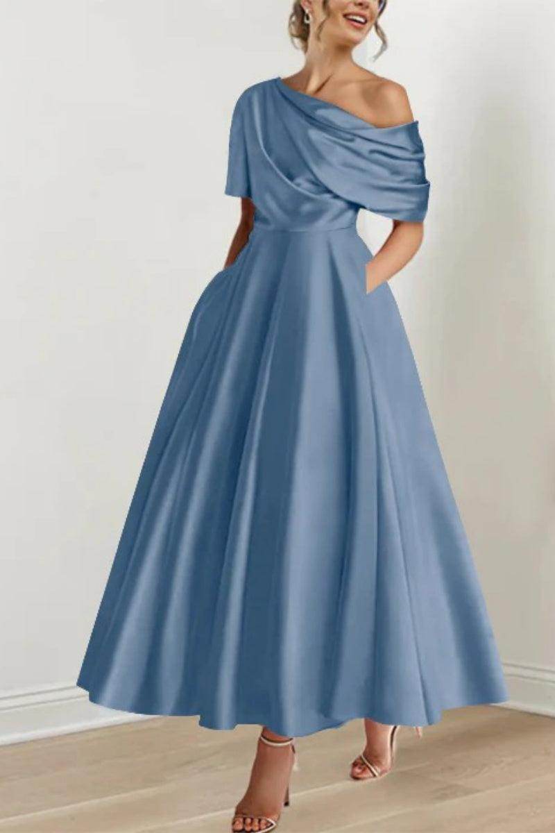 A Line One shoulder Half Sleeve Ankle Length Mother Dresses CM0366 - COCOMELODY