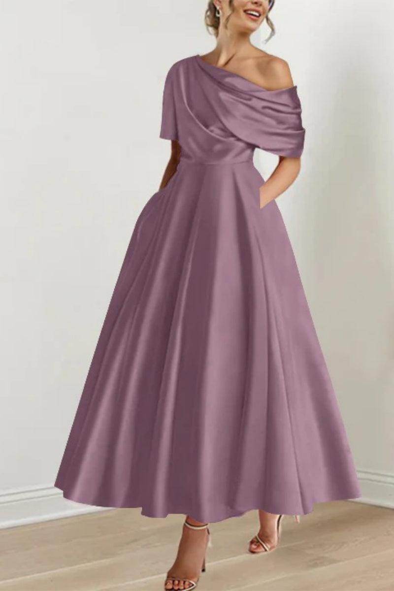 A Line One shoulder Half Sleeve Ankle Length Mother Dresses CM0366 - COCOMELODY