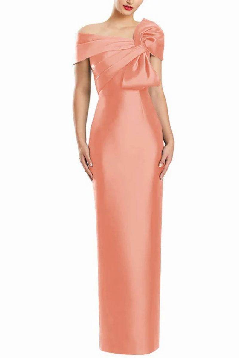 Sheath One Shoulder Floor Length Mother Dresses with Bow CM0368 - COCOMELODY