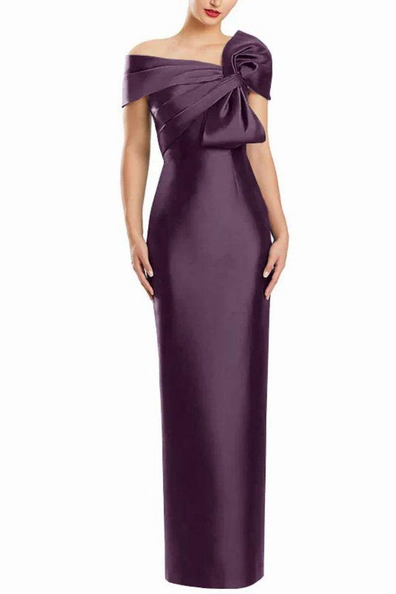 Sheath One Shoulder Floor Length Mother Dresses with Bow CM0368 - COCOMELODY