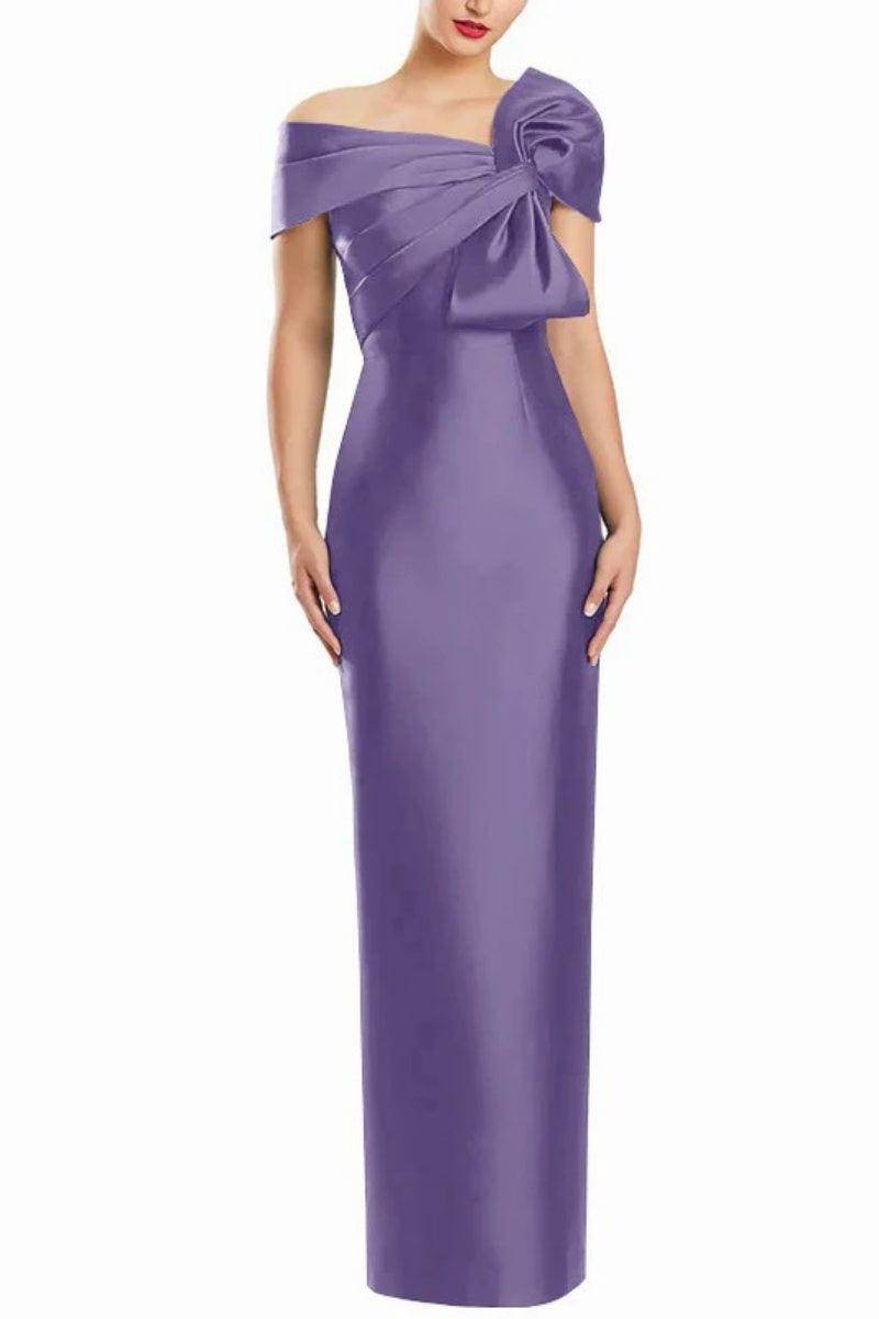Sheath One Shoulder Floor Length Mother Dresses with Bow CM0368 - COCOMELODY