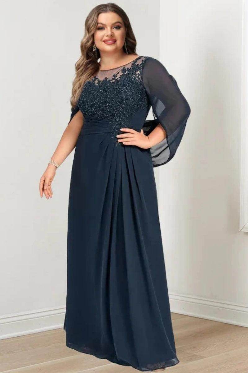 A-Line Floor Length Chiffon Mother the Bride Dresses Plus Size COCOMELODY CM0369, M-Navy Blue A-Line Floor Length Chiffon Mother the Bride Dresses Plus Size COCOMELODY CM0369, M-Navy Blue
