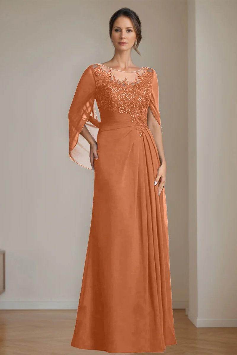 A Line Scoop Floor Length Sequins Mother of the Bride Dresses CM0369 - COCOMELODY
