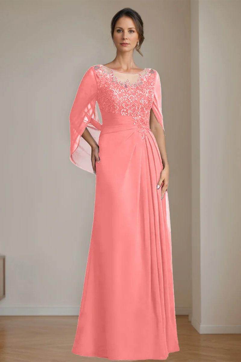 A Line Scoop Floor Length Sequins Mother of the Bride Dresses CM0369 - COCOMELODY