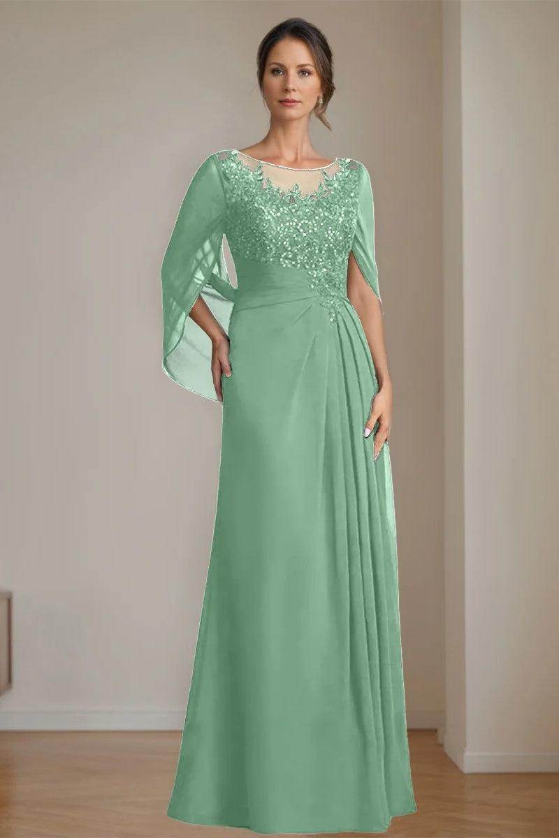 A Line Scoop Floor Length Sequins Mother of the Bride Dresses CM0369 - COCOMELODY