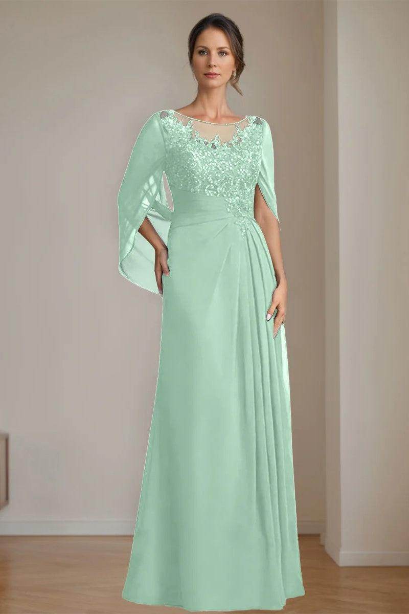 A Line Scoop Floor Length Sequins Mother of the Bride Dresses CM0369 - COCOMELODY