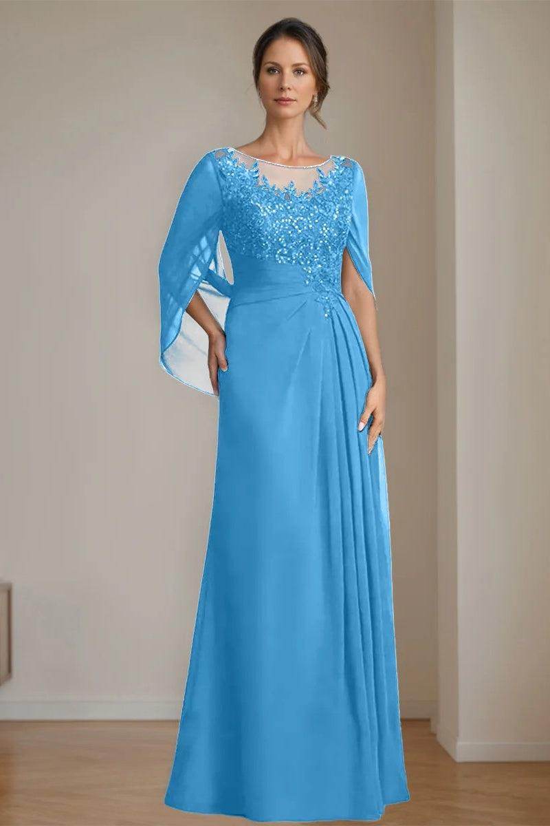 A Line Scoop Floor Length Sequins Mother of the Bride Dresses CM0369 - COCOMELODY