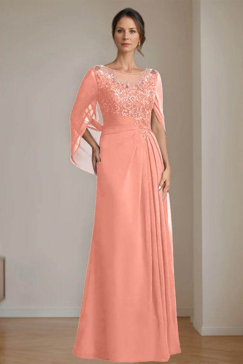 A Line Scoop Floor Length Sequins Mother of the Bride Dresses CM0369 - COCOMELODY