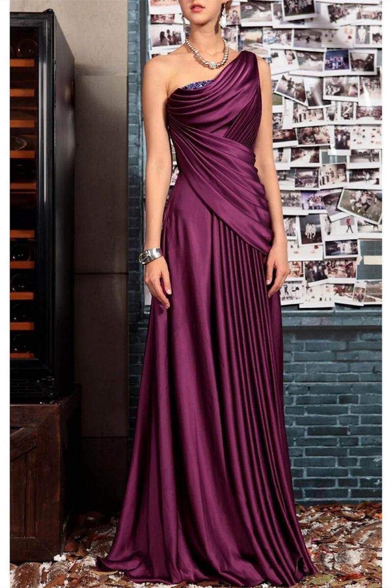 Satin Sheath Floor Length Mother Dress Pleated One Shoulder Elegant Formal Gown COCOMELODY CM0373 Satin Sheath Floor Length Mother Dress Pleated One Shoulder Elegant Formal Gown COCOMELODY CM0373