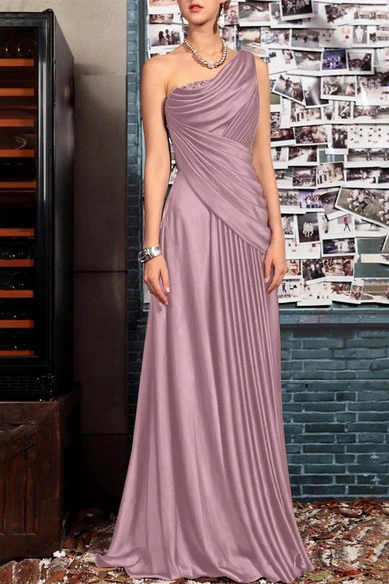 Sheath One Shoulder Sleeveless Floor Length Mother Dresses CM0373 - COCOMELODY