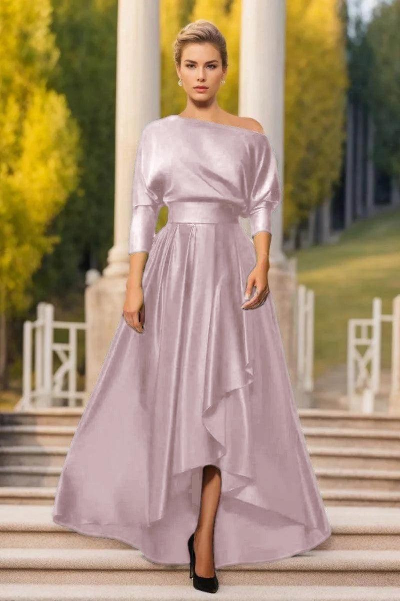 A Line One Shoulder Asymmetrical Mother Dresses CM0374 - Dusty Rose - COCOMELODY