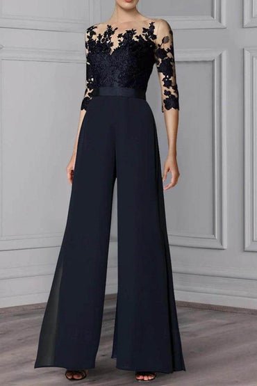 A Line Jewel Neck 3/4 Length Sleeves Floor Length Mother Dresses CM0375 - COCOMELODY