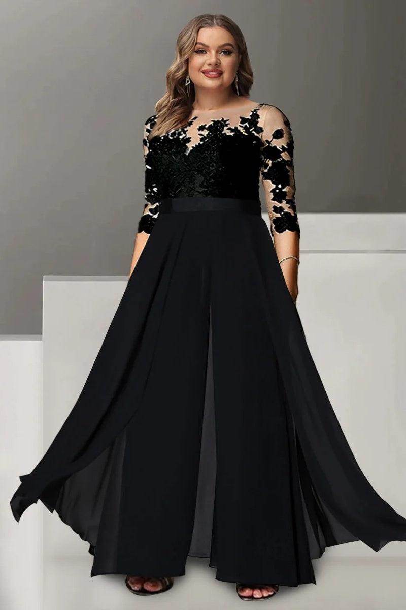 A Line Jewel Neck 3/4 Length Sleeves Floor Length Mother Dresses CM0375 - COCOMELODY