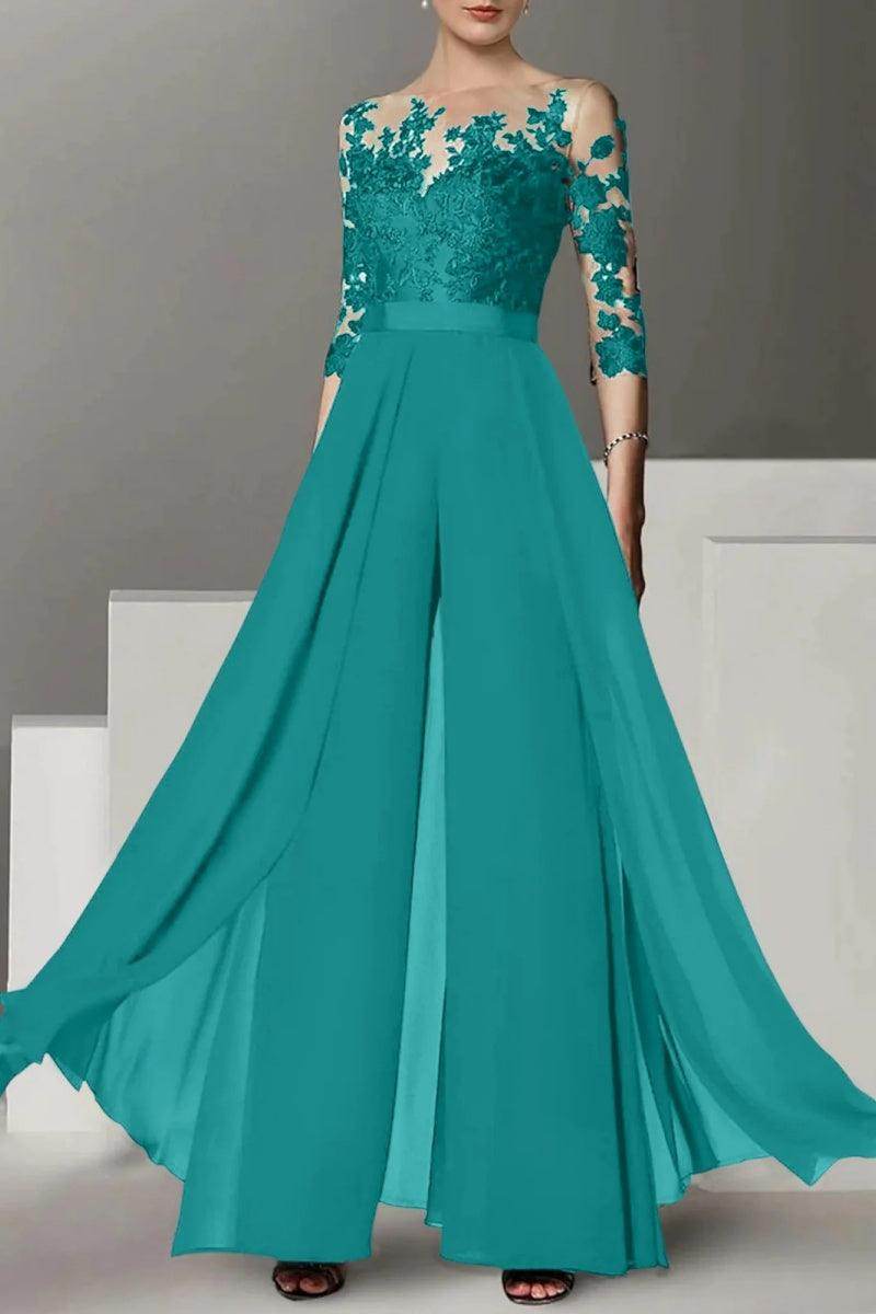 A Line Jewel Neck 3/4 Length Sleeves Floor Length Mother Dresses CM0375 - COCOMELODY