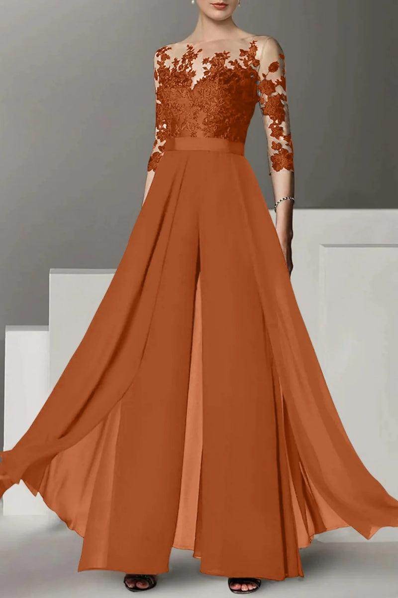 A Line Jewel Neck 3/4 Length Sleeves Floor Length Mother Dresses CM0375 - COCOMELODY