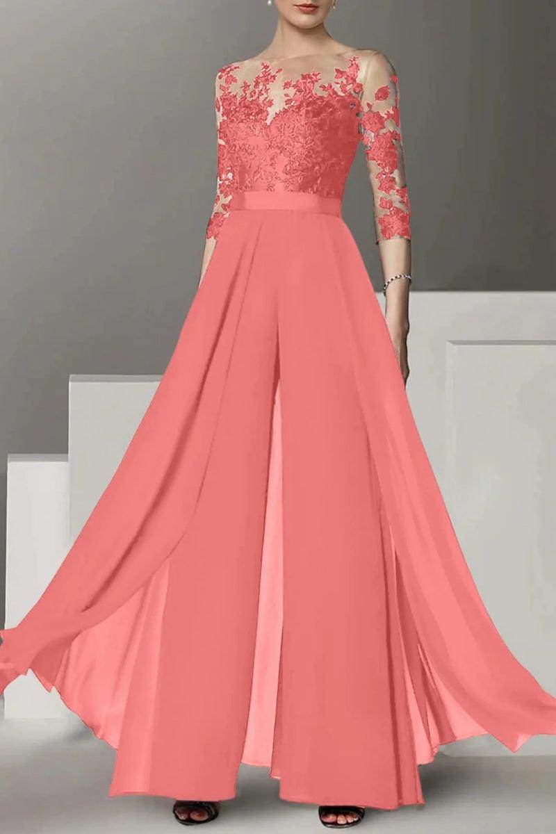 A Line Jewel Neck 3/4 Length Sleeves Floor Length Mother Dresses CM0375 - COCOMELODY