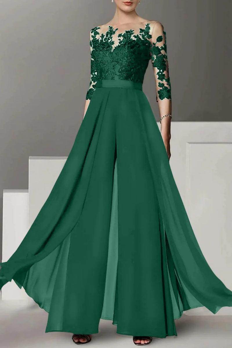 A Line Jewel Neck 3/4 Length Sleeves Floor Length Mother Dresses CM0375 - COCOMELODY